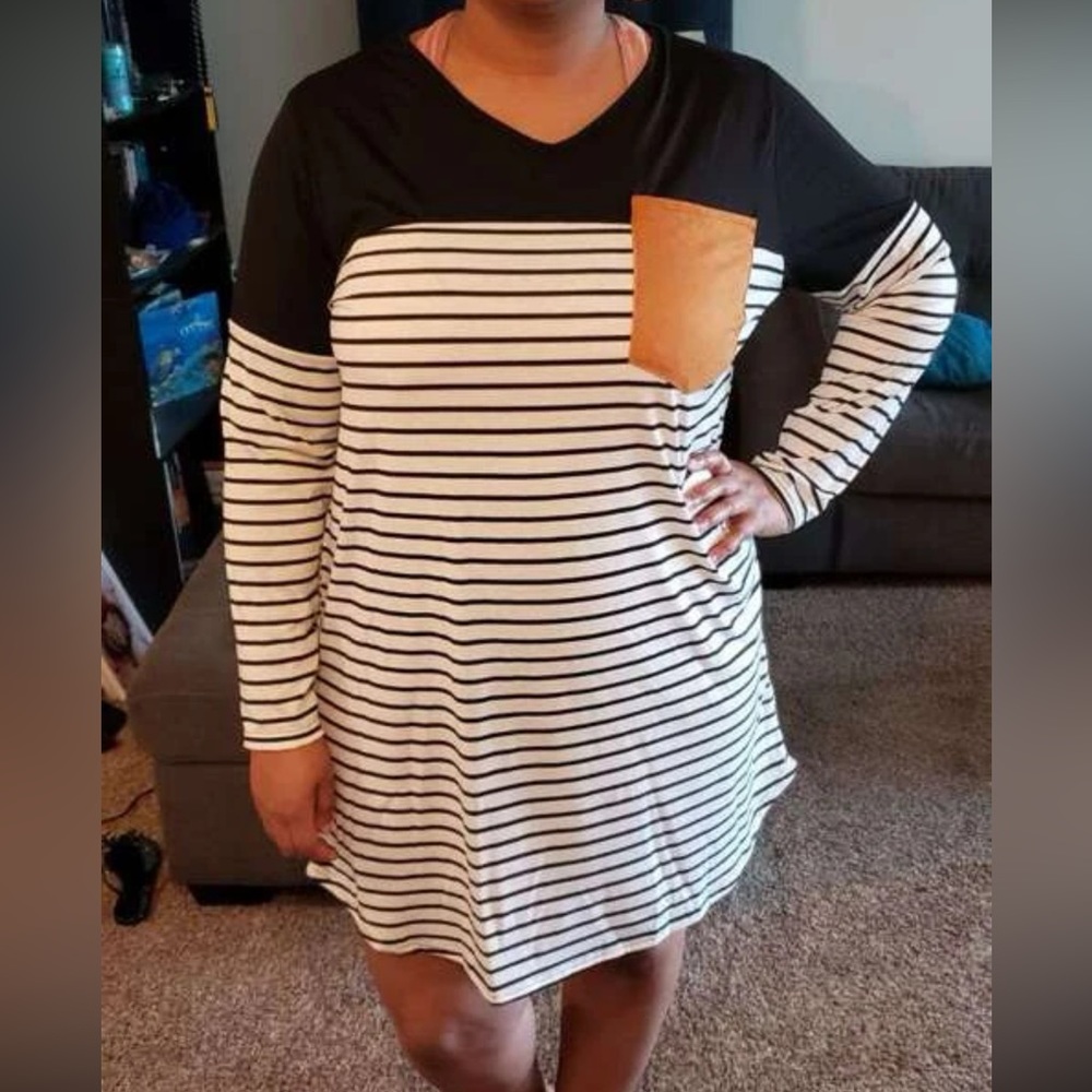 Striped Elbow Patch Dress - Picture 5 of 6